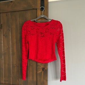 Express Red Cropped Lace Blouse | Size M